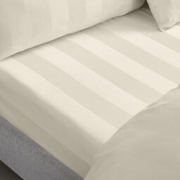 Catherine Lansfield So Soft Satin Stripe Super King Fitted Sheet Cream