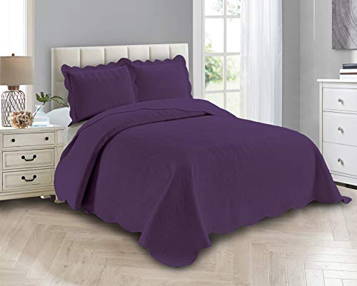 Linen Plus Luxury Oversized Coverlet Embossed Bedspread Set Solid Purple King/California King Bed Cover New # Ashley