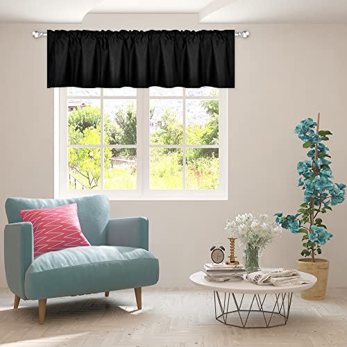 DECOVSUN Black Extra Wide Valance for Windows 100x18 Inch Solid Thermal Insulated Blackout Rod Pocket Kitchen Short Curtain Toppers Extra Wide Valance for Bathroom Living Room 1 Panel
