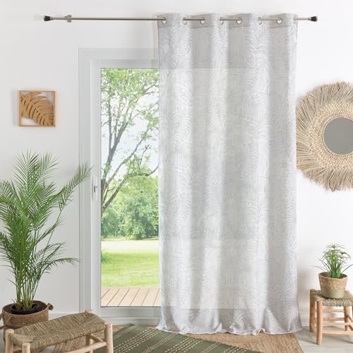 HomeMaison.com Palm Leaf Net Curtain - Linen Net Curtain - Polyester Net Curtain - Silver Net Curtain - 140 x 240 cm