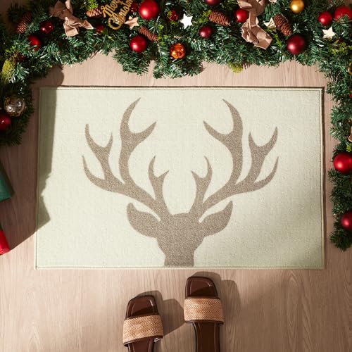Sonive Christmas Door Mat Indoor, Non-Slip Dirt Trapper Door Mat for Back & Front Door, Carpet Rug Machine Washable Entrance Rug Doormat 50 x 80 cm Christmas Elk Decorations