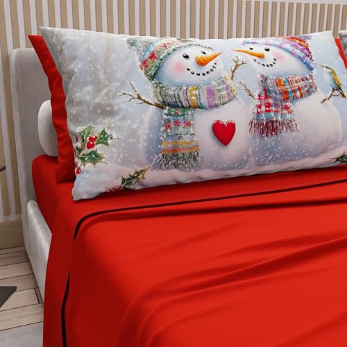 PETTI Italian Artisans - Cotton Sheets with Christmas Digital Print Pillowcases, Christmas Single Sheets, Christmas Single Bed Set, Xmas 7 Red, 100% Made in Italy