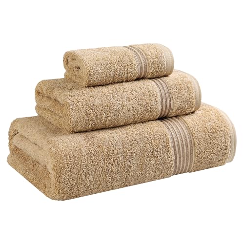 Superior 3-Piece Egyptian Cotton Towel Set, Toast: Bath, Hand, Face Towels Long-Staple Combed Cotton
