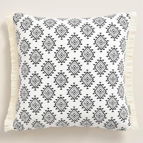 ROOM99 Amalfi 40 x 40 cm Decorative Cushion Cover Throw Cushion Cover Aesthetic Modern Bedroom Living Room Cotton with Fringes Decor White
