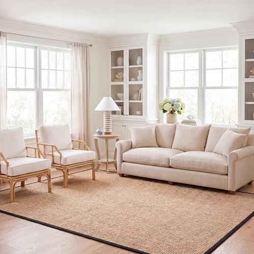 Safavieh Natural Fiber Rug for Living Room, Dining Room, Bedroom - Natural Fiber Collection, Short Pile, in Natural and Black, 244 X 305 cm