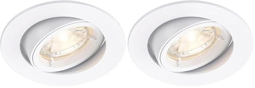 CAST Recessed Lighting - Mains Powered LED Spot Lights Downlights for Ceiling - IP20 Rated GU10 Fitting for Halogen or LED - Matt White Finish, Adjustable Tilt Version (Pack of 2)