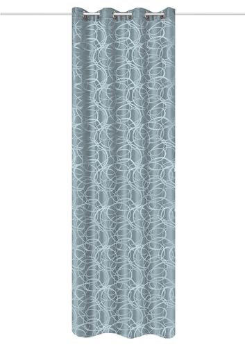 HOME WOHNIDEEN Lenny Eyelet Curtain with Circles Jacquard Pattern, 245 x 140 cm, Opaque, Colour: Blue, Size: 245 x 140 cm, Quantity: 1