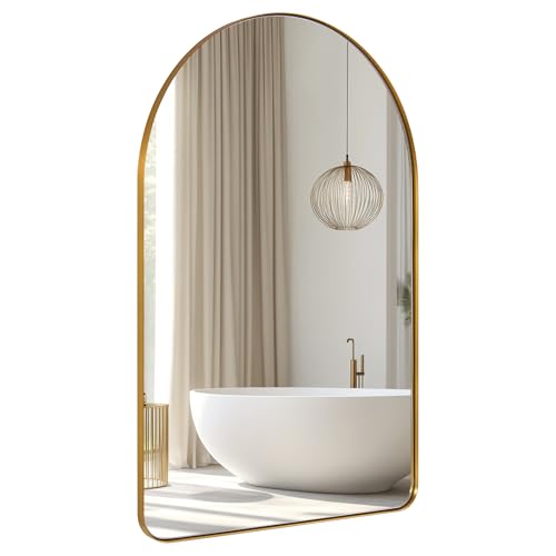 ANDY STAR Arched Mirror, 22 x 30 Inch Gold Wall Mirror in Stainless Steel Metal Frame, Arch Top Rounded Corner 1 Inch Deep Set Design Wall Mount Hangs Vertical