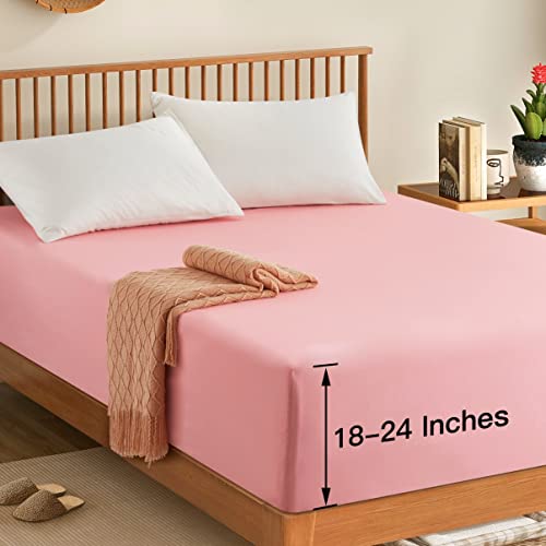Manyshofu King Extra Deep Pocket Fitted Sheet Only - 1800 Thread Count Hotel Deep Fitted Sheet Up to 24 Inches Mattress, Blush Pink Bottom Sheet 18-24 Inch Microfiber Deep King Mattress Sheets