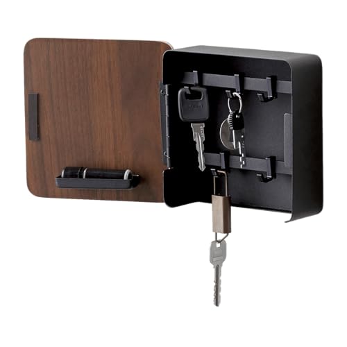Yamazaki 4801 RIN Magnetic Key Box, black, Steel/Plywood, Minimalist, 15.8 x 5.7 x 15.8 cm