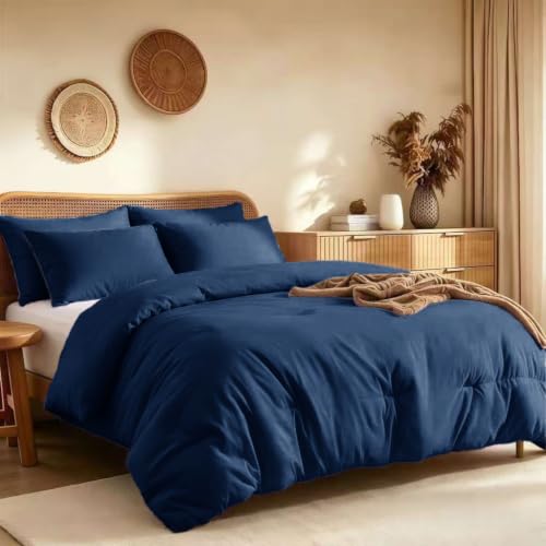 Quataly Oversized King Comforter Set Navyblue,3PCS Soft Lightweight Breathable Bedding Comforter for All Season, Oversized King Size(120''??98'' Comforter & 2 Pillowcases)