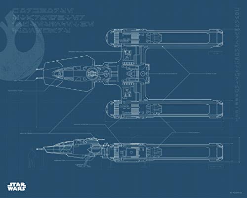 Komar Wall Picture - Star Wars EP9 Blueprint Y-Wing - Children's Room Decoration Art Print - Without Frame - WB180-50 x 40 cm - Size: 50 x 40 cm (W x H)