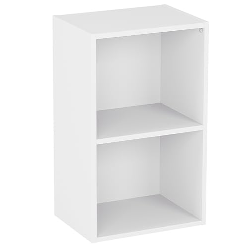 Vida Designs Oxford 2 Tier Cube Bookcase, White Wooden Shelving Display Storage Unit Office Living Room Furniture