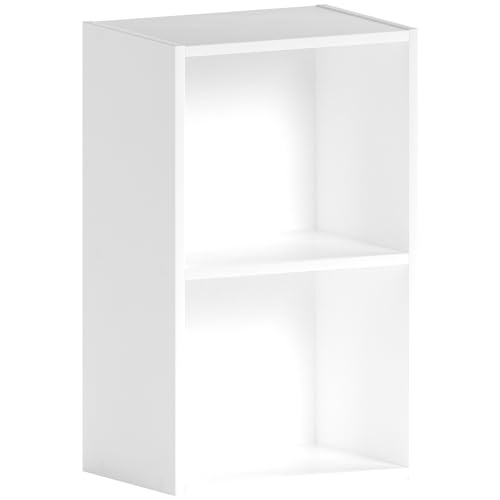 Vida Designs Oxford 2 Tier Cube Bookcase, White Wooden Shelving Display Storage Unit Office Living Room Furniture