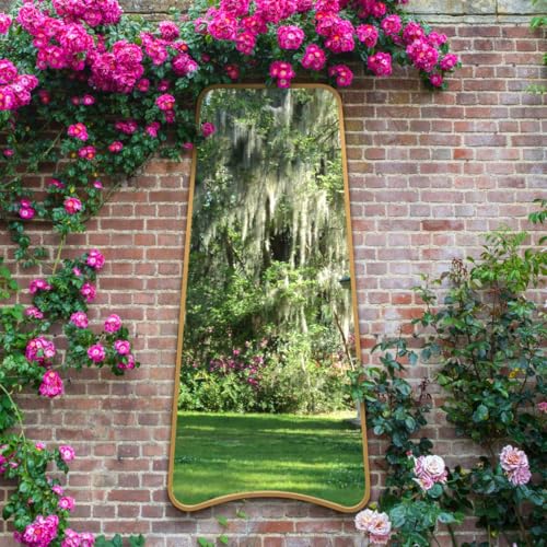 "MirrorOutlet The Coartans - Gold Metal Isosceles Trapezoid Framed Rectangular Garden Wall Mirror 71"" X 34"" (180CM X 85CM) Silvered Mirror Glass. Extra Large."