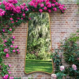 "MirrorOutlet The Coartans - Gold Metal Isosceles Trapezoid Framed Rectangular Garden Wall Mirror 71"" X 34"" (180CM X 85CM) Silvered Mirror Glass. Extra Large."