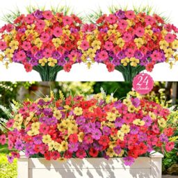 AmberFun 24 Bundles Realistic Fake Flowers for Outdoors, No Fade Faux Silk Flowers & Artificial Plants Lavender, for Garden Patio Porch Decor, Window Box, Hanging Basket, Planter, Grave Decorations