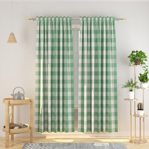 Natus Weaver Buffalo Check Cotton Curtains 84 inch Length Kitchen Living Room Bedroom Green and White Gingham Plaid Window Curtain Panels Basement Drapes 2 Panels Rod Pocket Window Treatment Set