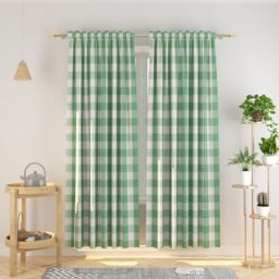 Natus Weaver Buffalo Check Cotton Curtains 84 inch Length Kitchen Living Room Bedroom Green and White Gingham Plaid Window Curtain Panels Basement Drapes 2 Panels Rod Pocket Window Treatment Set