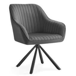 SONGMICS Dining Chair, Swivel Kitchen Chair, Velvet Upholstered Armchair with Armrests, Max. Load 120 kg, Steel Legs, for Dining Room, Grey and Ink Black KDC161G01