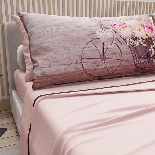 PETTI Artigiani Italiani - Double Bed Sheets Cotton with Pillowcases in Digital Print, Double Bed Sheet Pattern 337 Light Powder, 100% Made in Italy