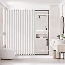 "AJAZZ Magnetic Folding Shower Curtains Fabric Polyester Material Shower Curtain Hook Waterproof Shower Curtain Suitable For Family Hotel Homestay (White,77"" W x 72"" L) 1 Panel"