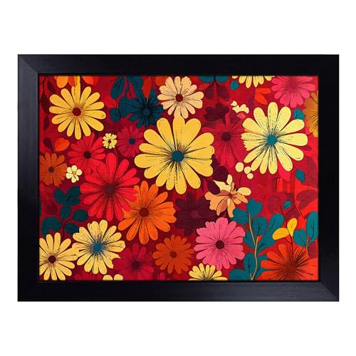 Lap Tray with Bean Bag Cushion, Daisy Pattern - Handmade in the UK, Raised Wooden Edge, Padded Cushion, Heat-Resistant Wipe-Clean Surface, for Meals, Laptops and Crafts