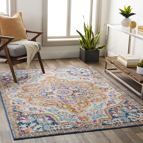 Livabliss Willow Jijel Vintage Style Floor Covering 200x275 cm – Traditional Boho Pattern for Living Room, Dining & Kitchen, Easy Care, Navy, Orange & Fuchsia