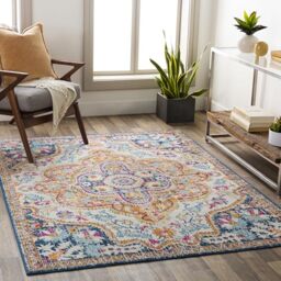 Livabliss Willow Jijel Vintage Style Floor Covering 200x275 cm – Traditional Boho Pattern for Living Room, Dining & Kitchen, Easy Care, Navy, Orange & Fuchsia