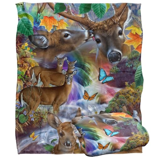 Jq Licensing - Jg-Jp Forest Stream Deer And Butterflies Silky Touch Super Soft Throw Blanket 152 X 127 Cm