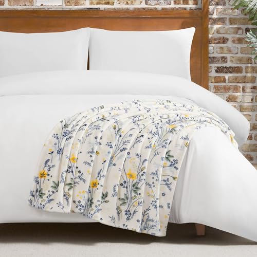 "Lucky Brand Wildflower Yellow Floral 50""X70"" Cozy Plush Blanket - Premium Microfiber Throw for Luxurious Comfort and Style"