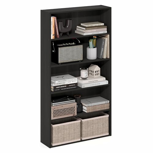 Furinno BASIC Book Shelf, 5-Tier Bookshelf, Cube Storage Organizer Bookcase with Open Shelf, 7 x 24 x 44, for Living Room, Bedroom, Home Office, Espresso