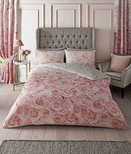 GC GAVENO CAVAILIA Luxurious Bellerose Bed Set with Duvet Cover and Pillow Cases, 50% Polyester & 50 Cotton, Pink, Double