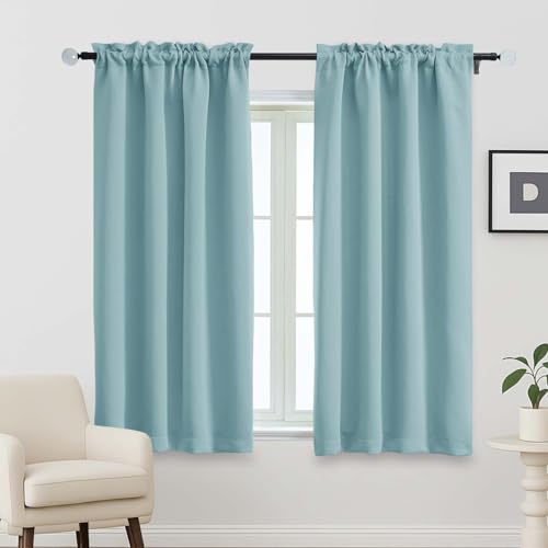 OVZME Turquoise Blackout Curtains for Bedroom 63 Inch Length 2 Panels, Protect Privacy Thermal Insulated Solid Curtains for Bedroom, Dual Rod Pocket Window Treatment Blackout Drapes, 2x40Wx63L Inches