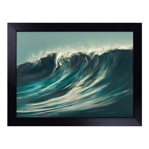 Lap Tray with Bean Bag Cushion, Intense Ocean Wave - Handmade in the UK, Raised Wooden Edge, Padded Cushion, Heat-Resistant Wipe-Clean Surface, for Meals, Laptops and Crafts