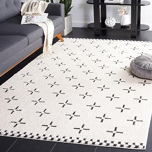 Safavieh Boho Rug for Living Room, Dining Room, Bedroom - Melody Collection, Short Pile, in Ivory and Black, 152 X 229 cm