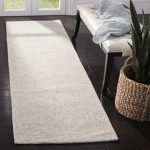 SAFAVIEH Contemporary Rug for Living Room, Dining Room, Bedroom - Abstract Collection, Short Pile, in Ivory and Light Blue, 69 X 244 cm