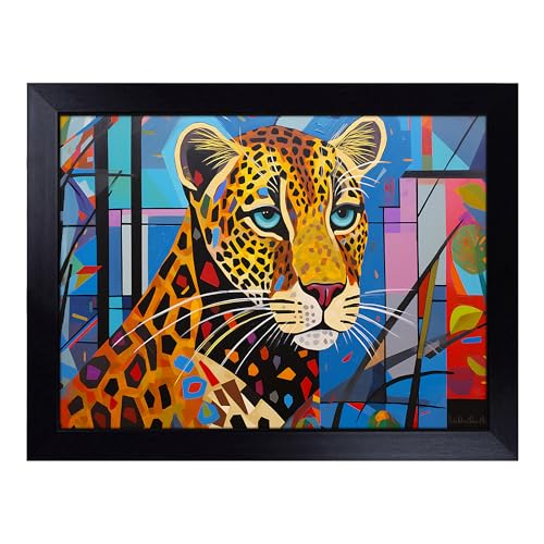 Lap Tray with Bean Bag Cushion, Leopard Constructivism - Handmade in the UK, Raised Wooden Edge, Padded Cushion, Heat-Resistant Wipe-Clean Surface, for Meals, Laptops and Crafts