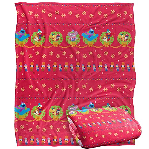 Sesame Street Furry Friends Forever Wreath Pattern Silky Touch Super Soft Throw Blanket 152 X 127 cm, White