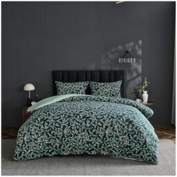 GC GAVENO CAVAILIA Botanical Leaves Pattern Bedding Double Bed Set - Bird Printed Comforter Bedding Set with Pillowcases - Durable & Super Soft Polyester Lightweight Quilt Cover, Green