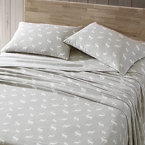 Eddie Bauer - Queen Sheet Set, Warm Breathable Cotton Flannel Bedding with Deep Pockets, Brushed for Extra Softness, Cozy Home Decor, Oeko-Tex Certified (Elk Grove Silver, Queen)