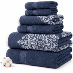 Amrapur Overseas - Artesia Damask 6 Piece Reversible Yarn Dyed Jacquard Towel Set (Indigo)