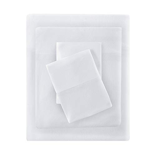 "Intelligent Design Cotton Blend Jersey Knit Bed Sheet Set Wrinkle Resistant, Soft Sheets with 14"" Deep Pocket, All Season, Cozy Bedding-Set, Matching Pillow Case, Queen, White 4 Piece"