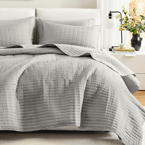 "Comfort Spaces All Season, Lightweight, Coverlet Bedspread Bedding, Matching Shams, fabric, Grey, Quilt Full/Queen(90""x90"")"