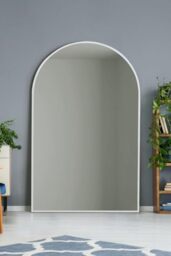 "MirrorOutlet The Arcus - White Framed Modern Full Length Arched Leaner/Wall Mirror 75"" X 47"" 190 X 120cm Silver Mirror Glass with Black All weather Backing."