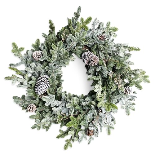 SHATCHI Cypress Pine Wreath 60cm PE Material Real-Touch Wreath with Pine Cones Fire-Resistant Bendable Wire Greenery Door Decor for Winter Seasonal Display Front Door Festive Accent