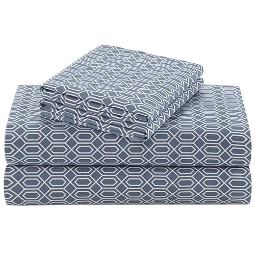 Comfort Spaces 144TC Breathable Cotton Sheets, Lightweight, Soft with Elastic Deep Pocket, Modern Cozy All Seasons Bedding Coordinating Pillowcase, Double XL, Diamond Blue 3 Pieces
