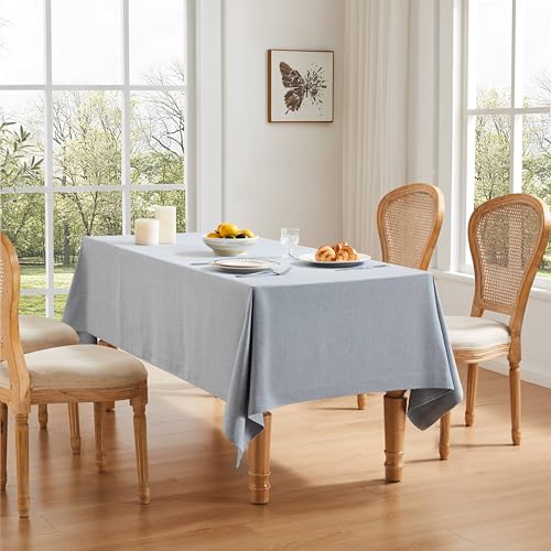 ZeeMart Linen Textured Square Table Cloth, 60x60 Inch Chambray Blue - Heavy Weight Fabric, Durable Thick, Mitered Corners, Modern Farmhouse Table Cloth, Wrinkle Resistant Washable Table Cover