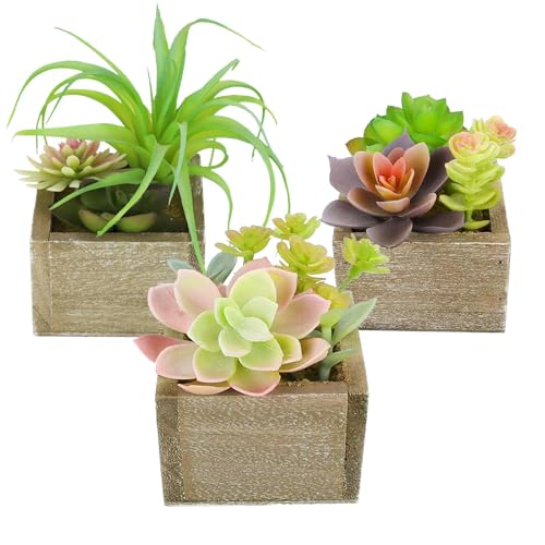 Mingfuxin Artificial Succulents Plants Potted, Mini Assorted Faux Succulents Greenery Decorative Fake Succulents Plants Artificial Plants for Home Office Desk Plants Decor, Set of 3