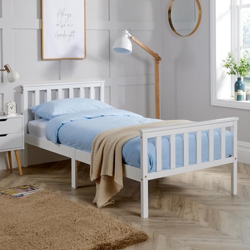 Home Source Florida Solid Wood Shaker Style Bed Frame, Grey, 3ft Single Bed